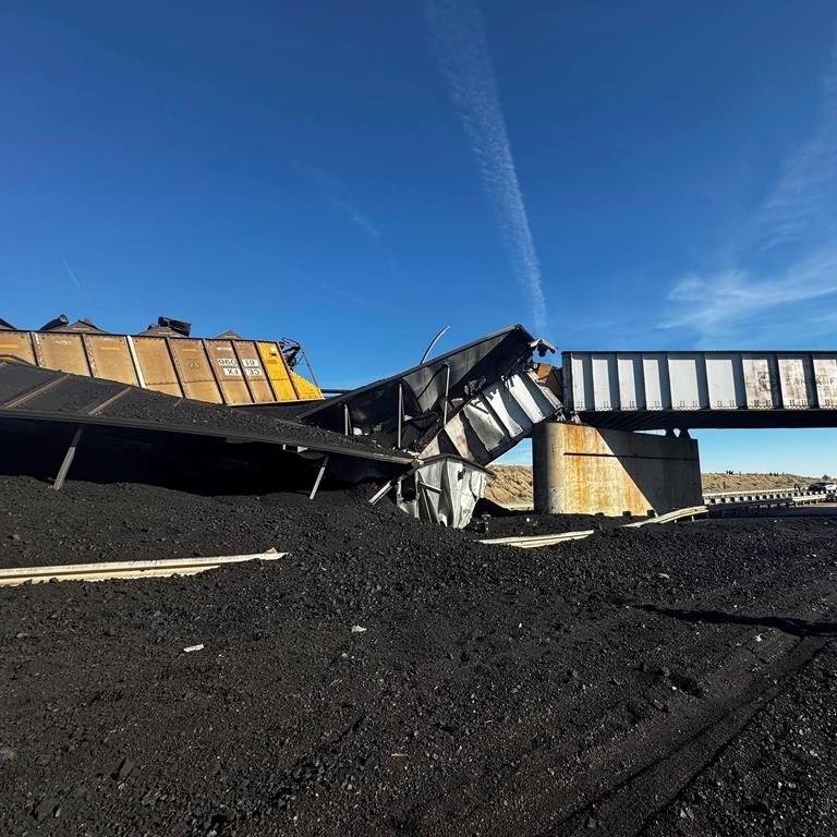 Truck driver killed when train derailment collapses Colorado bridge, spilling coal cars onto highway